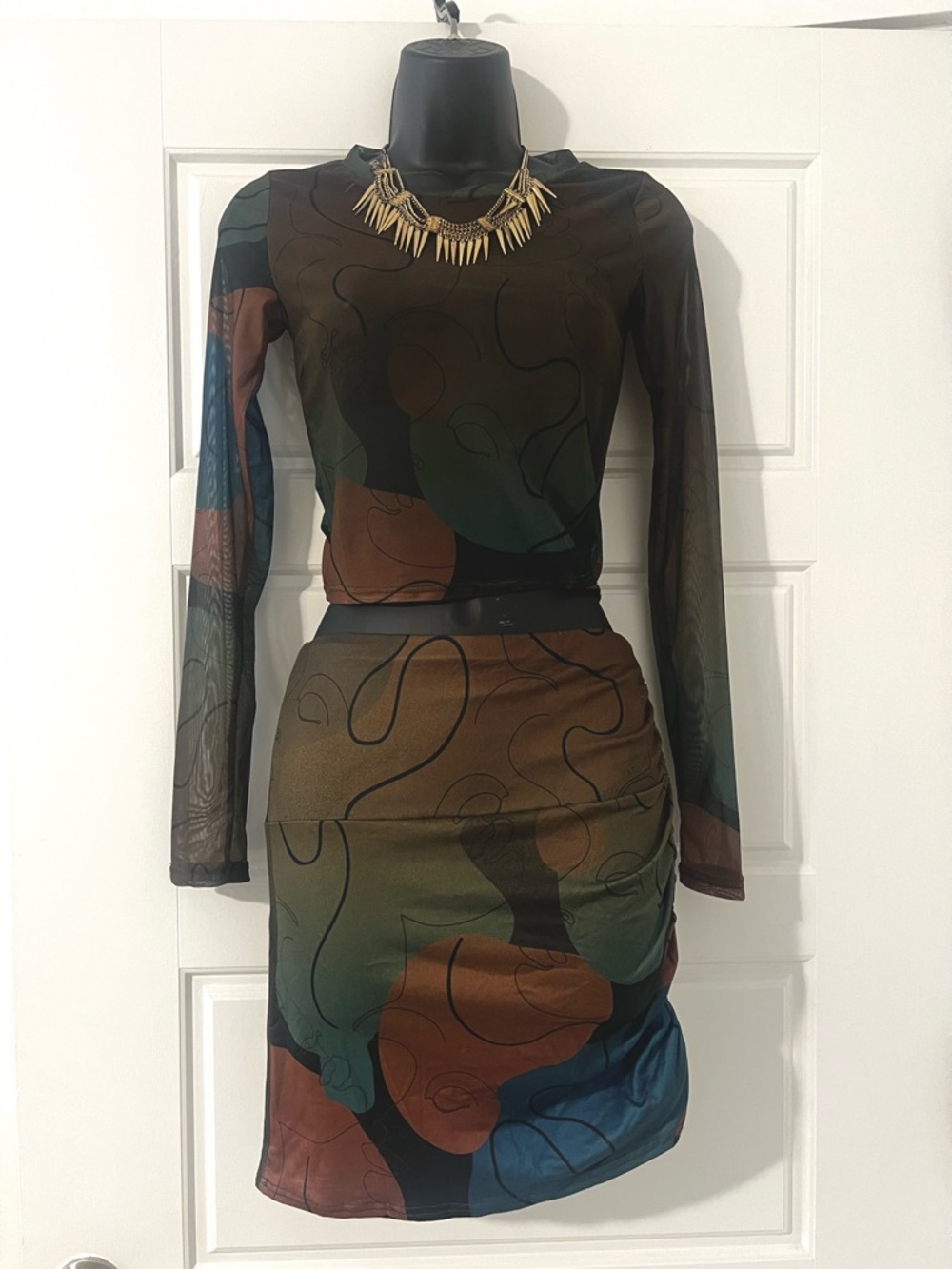 Fashion Nova Women's Multicolor Abstract Mesh Skirt Set